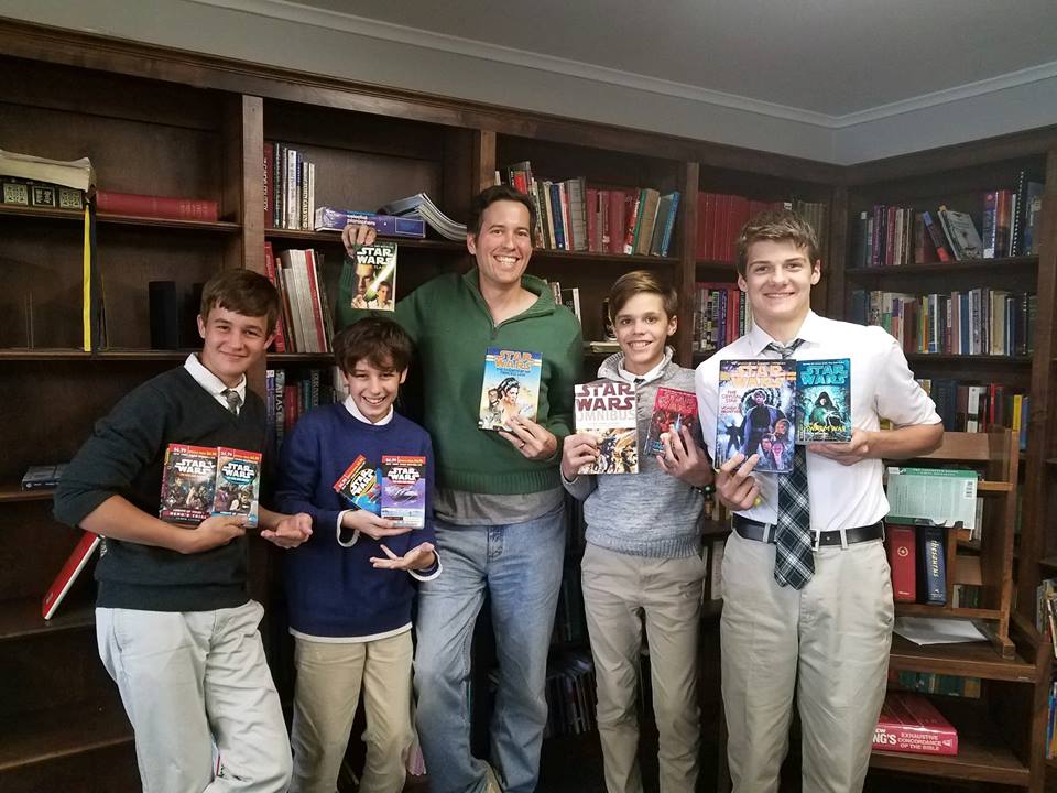Matt Wilkin's at a school library donating Star Wars Expanded Universe Legends books